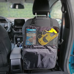 Zeer sterke en ruime Autostoel beschermhoes en organizer voor in de auto zwart 70 x 50 cm
